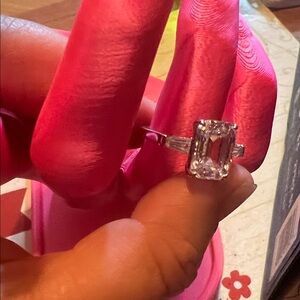 Source Unknown Silver Ring with Radiant Clear Gem